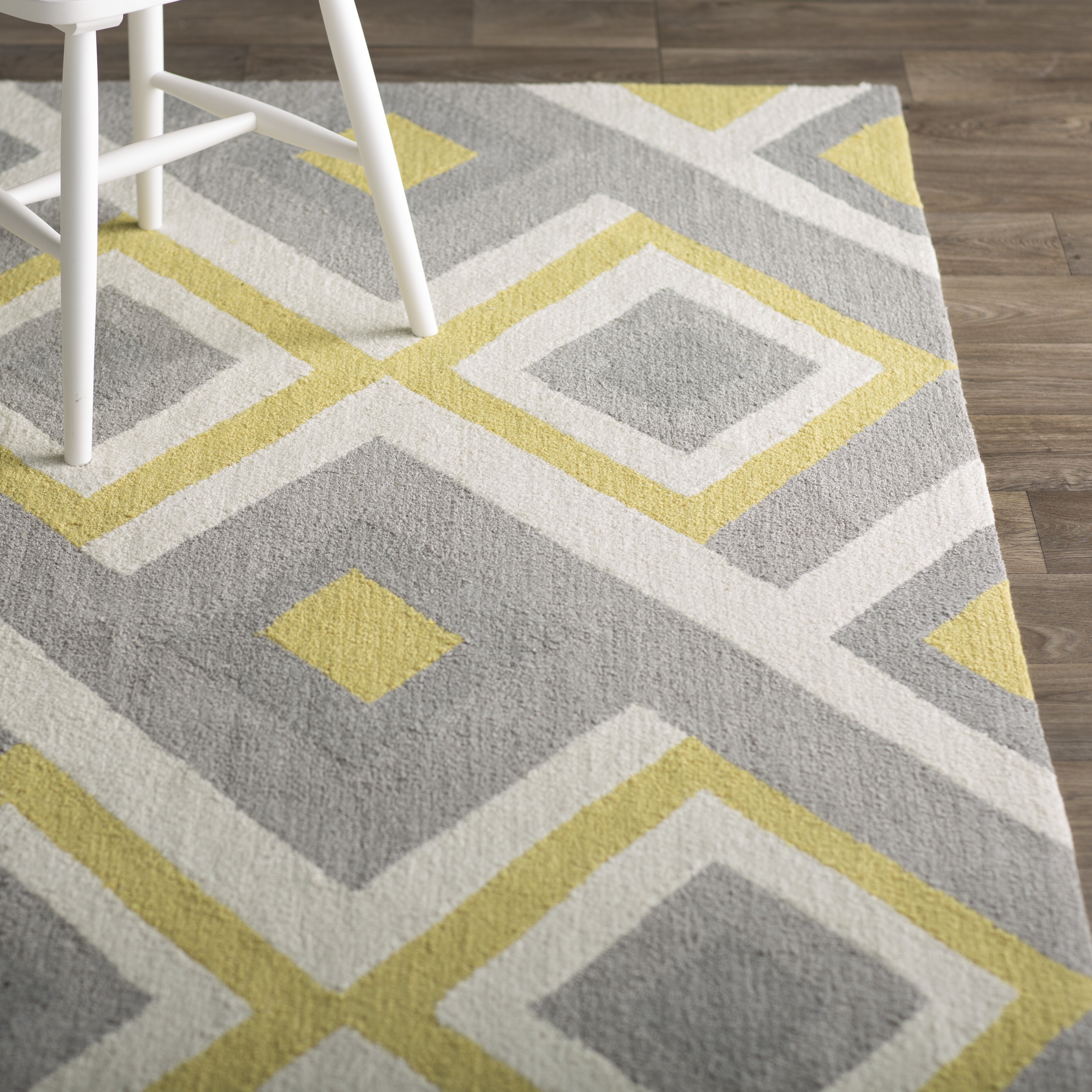 Brayden Studio Stoltenberg Hand-Hooked Gray/Yellow Area Rug ... - Brayden Studio® Stoltenberg Hand-Hooked Gray/Yellow Area Rug