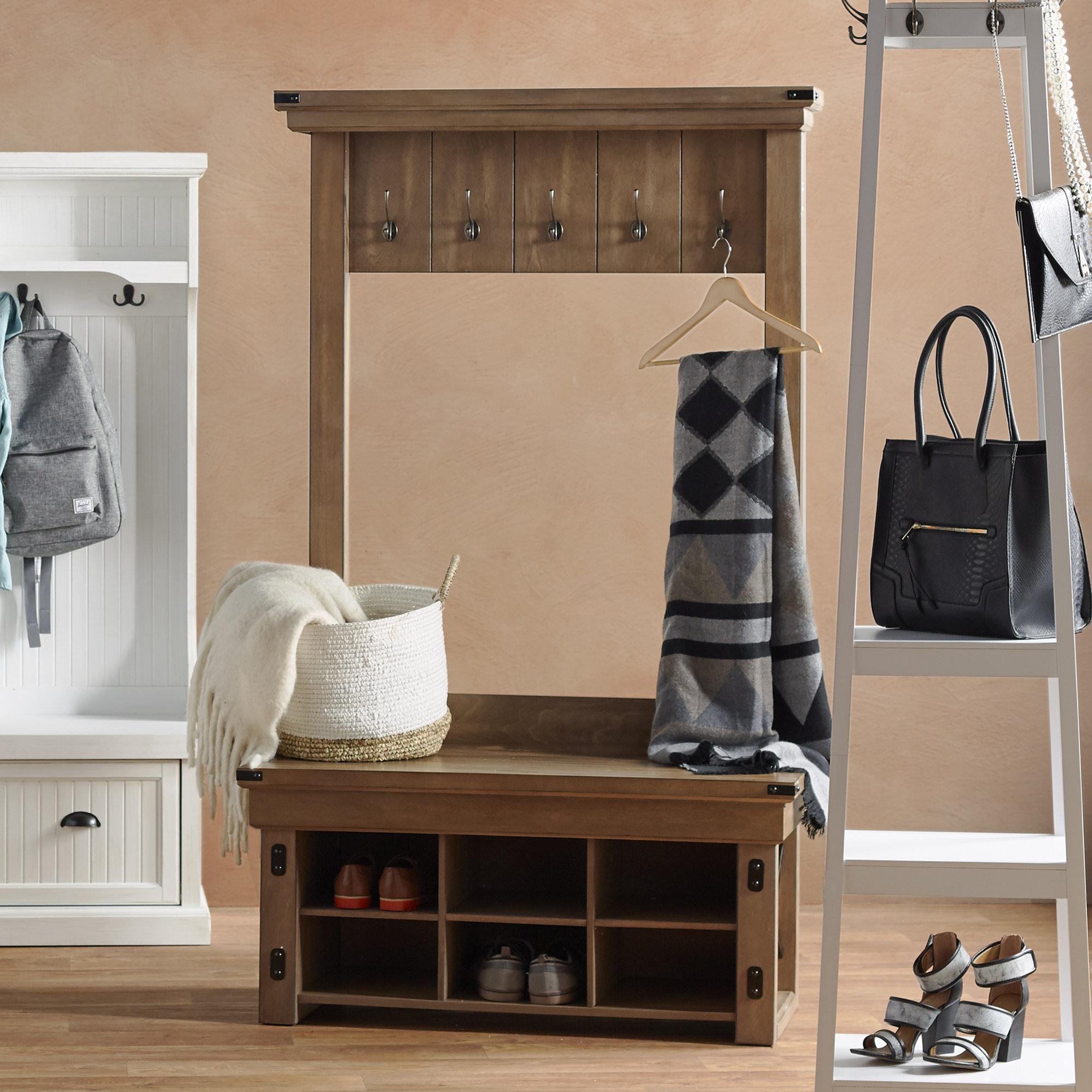August grove irwin wood veneer entryway hall tree with storage ...