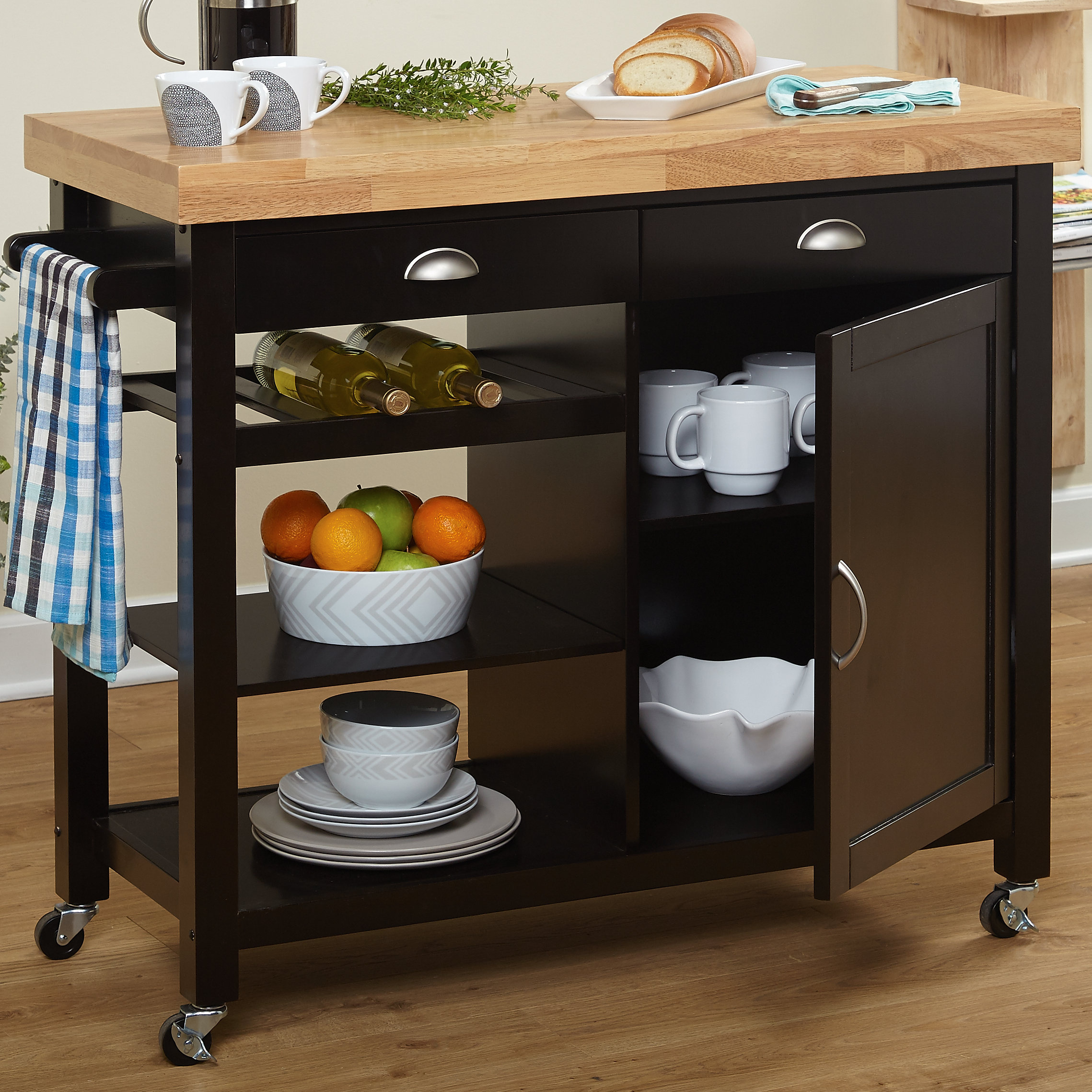 Beachcrest Home Hopewell Kitchen Cart with Wood Top & Reviews Wayfair.ca