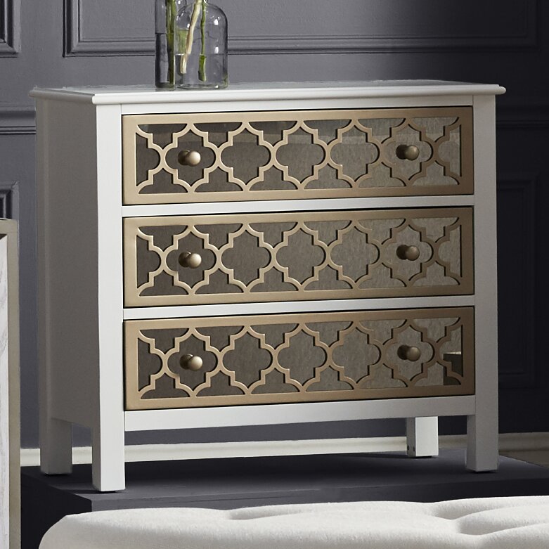 House of Hampton Calonne 3 Drawer Overlay Mirrored Accent Chest ... - House of Hampton® Calonne 3 Drawer Overlay Mirrored Accent Chest