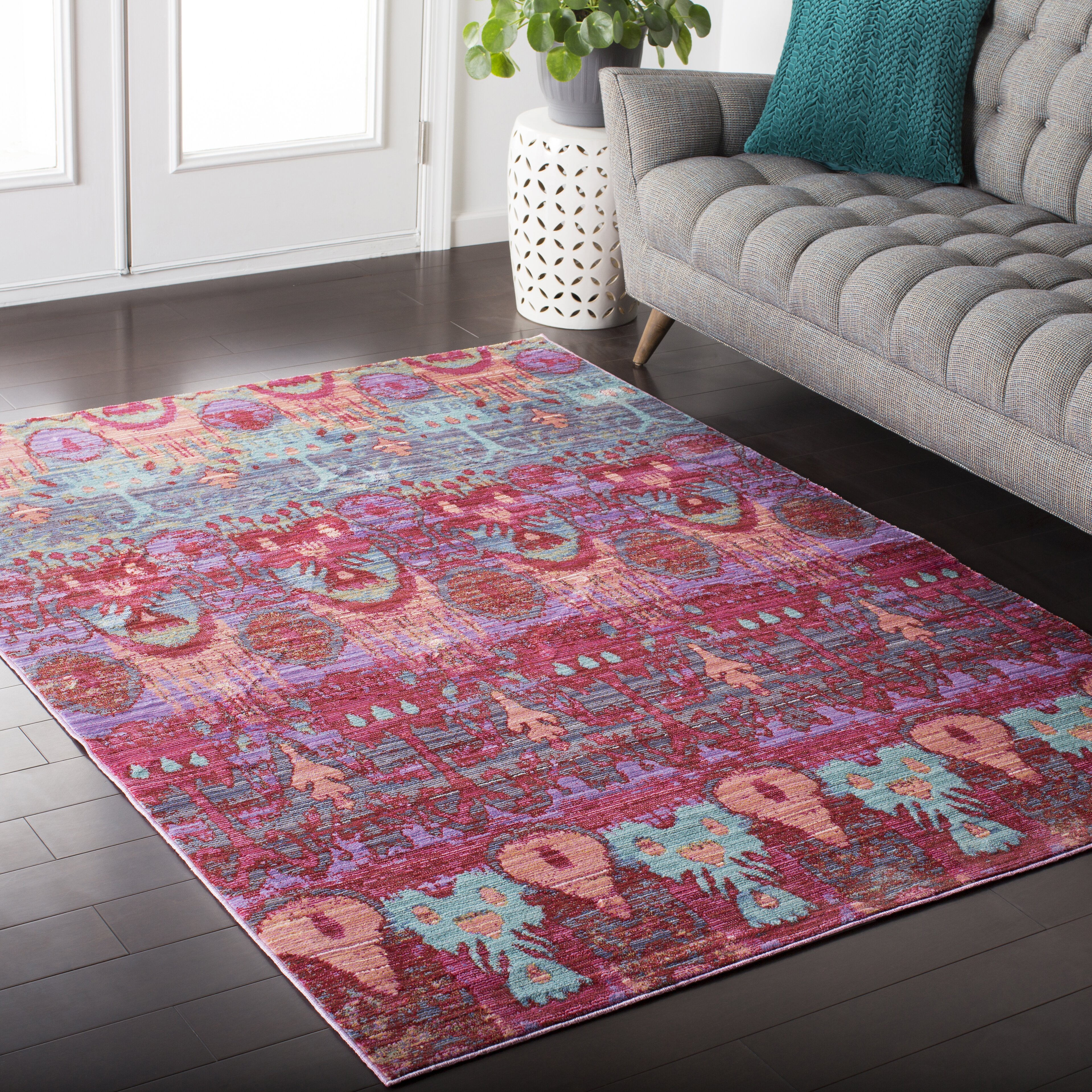 pink and green area rug