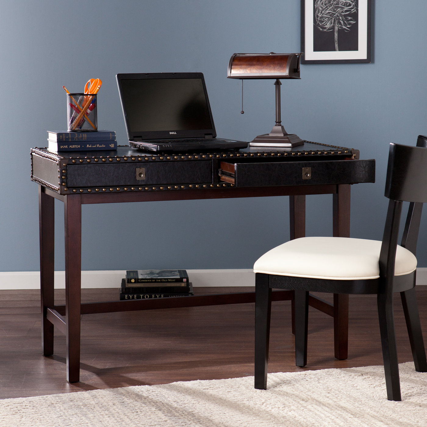 Mercer41 Reuland Faux Leather Writing Desk Wayfair