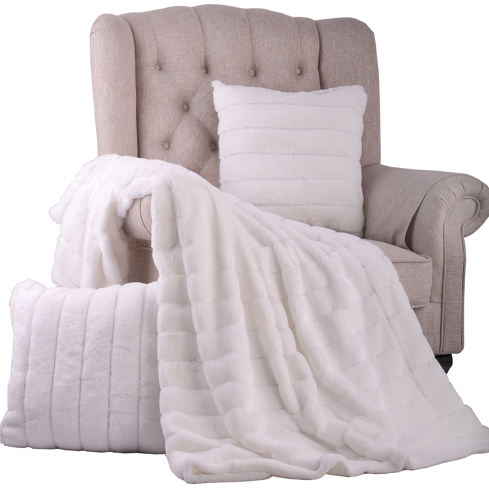 BOON Throw & Blanket Luxury Rabbit Faux Fur Throw and Pillow Combo