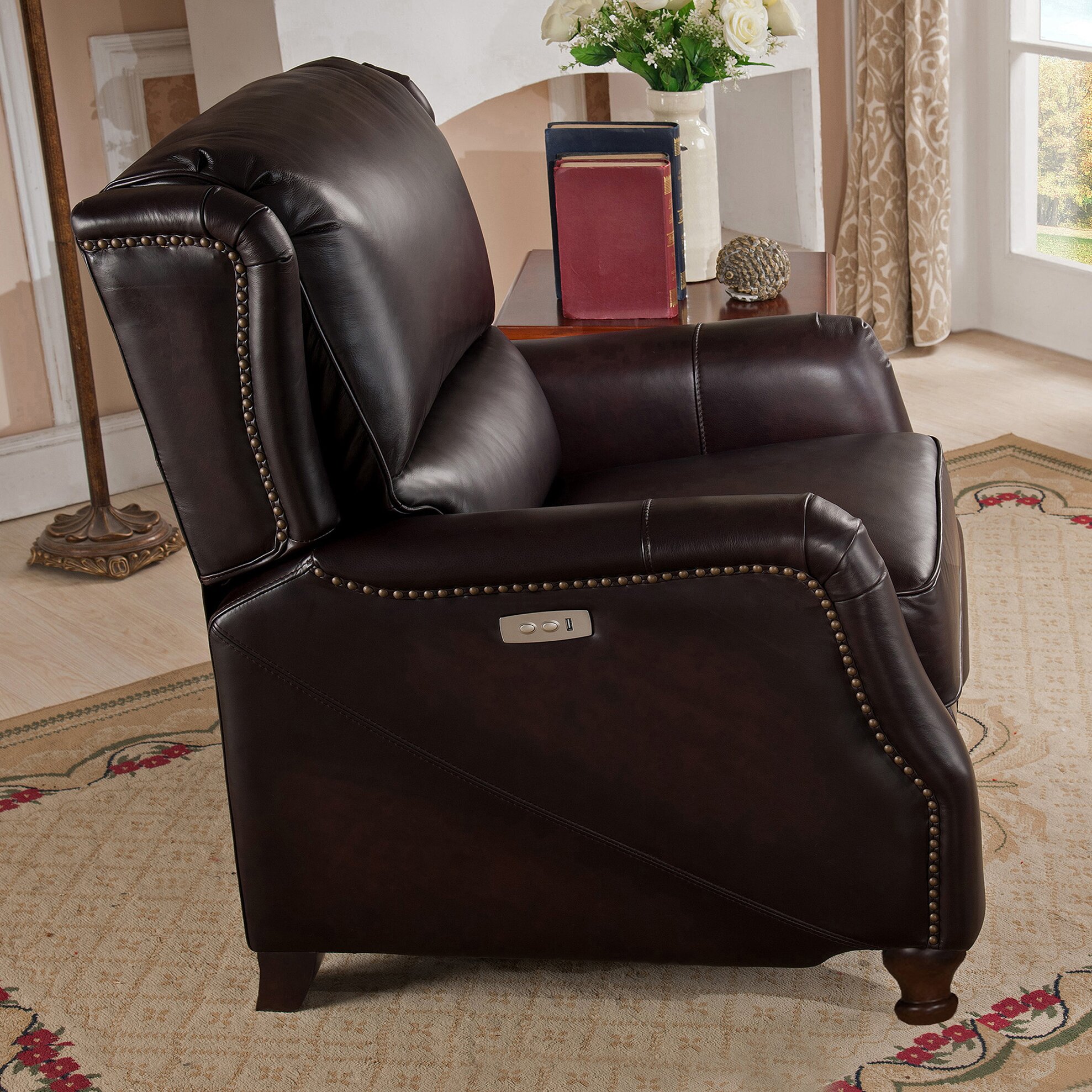 Amax Imperial Leather Power Recliner with USB Port | Wayfair - Amax Imperial Leather Power Recliner with USB Port