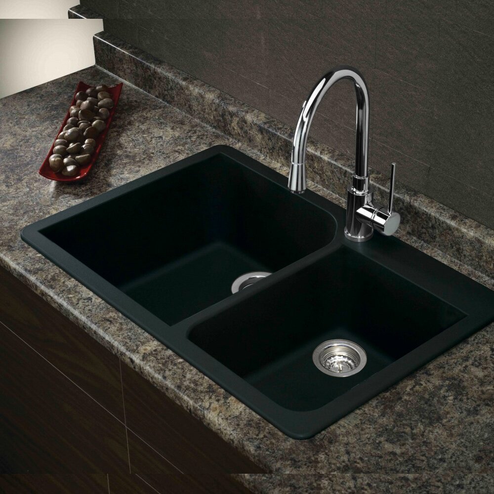 Transolid Radius 33 X 22 Granite Double Offset Drop In Kitchen Sink