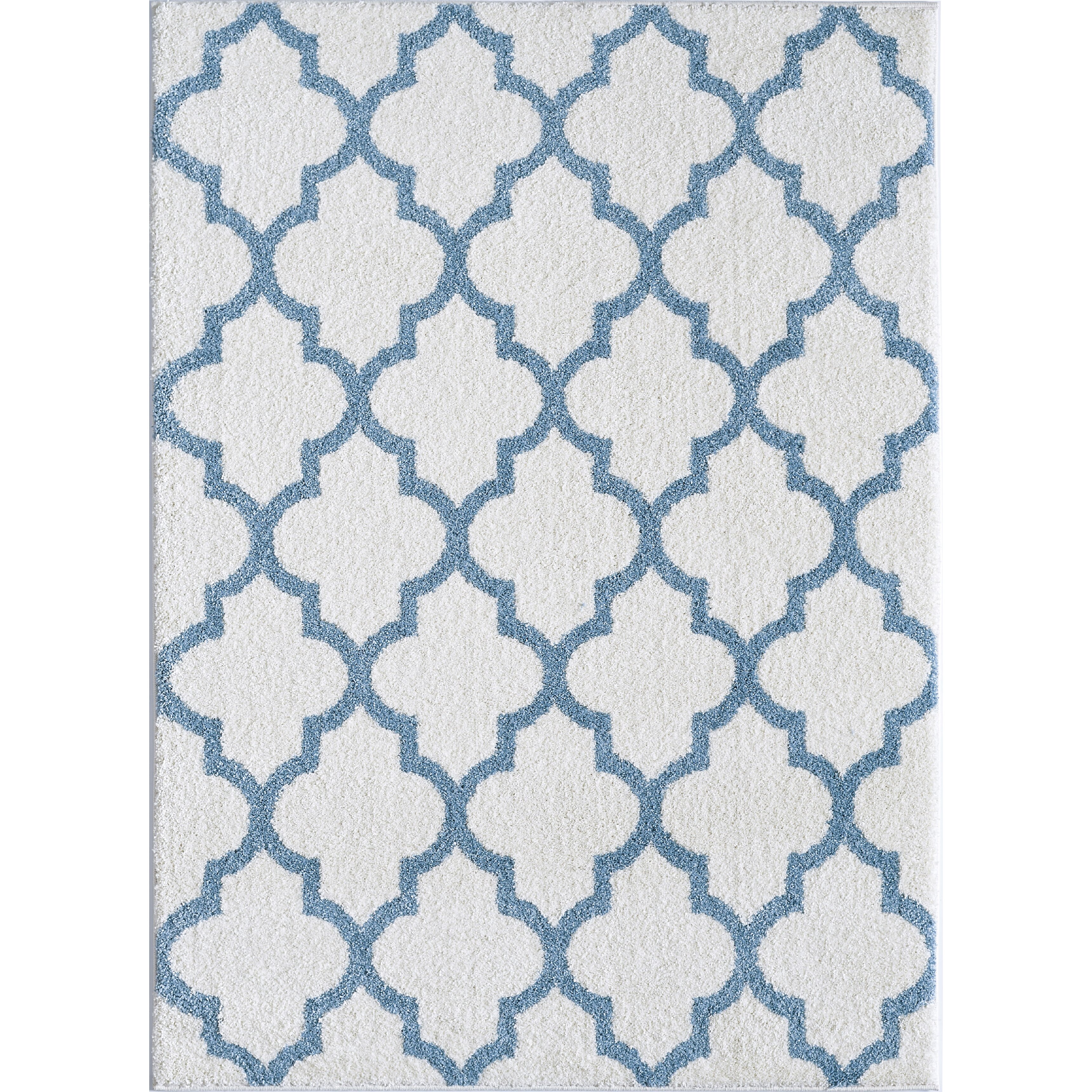 white and blue rug