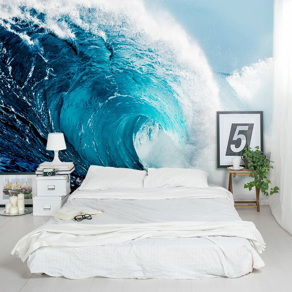 Wallums Wall Decor Blue Ocean Wave Crest 8' x 144" 3 Piece
