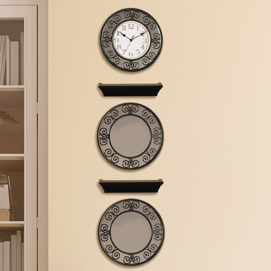 Elements 5 Piece Curl Clock Mirror Shelf Set & Reviews Wayfair