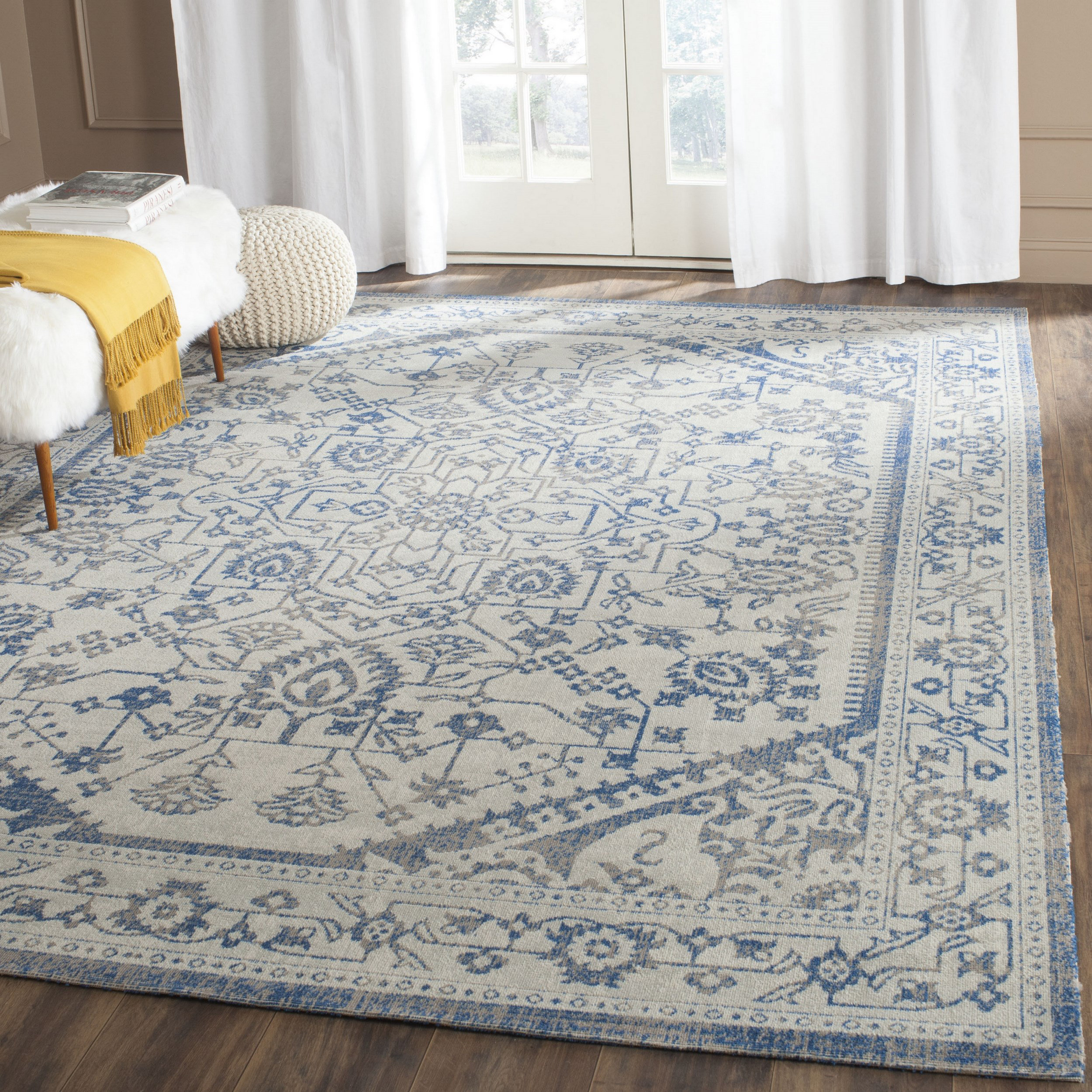 gray and blue area rug