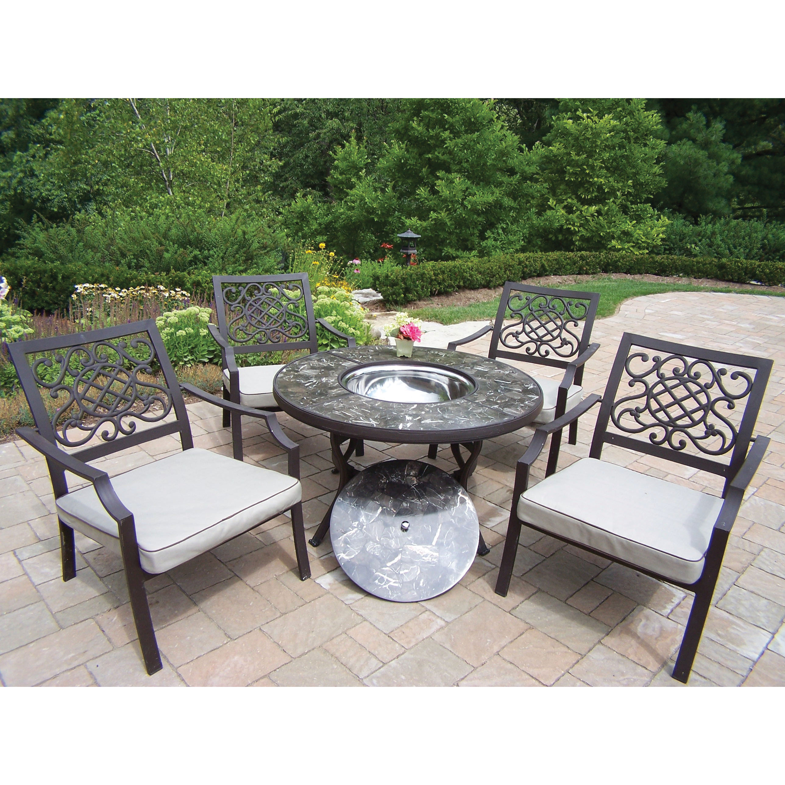 Oakland Living Stone Art 5 Piece Fire Pit Seating Group With Oakland Living Stone Art 5 Piece Fire Pit Seating Group With Cushions