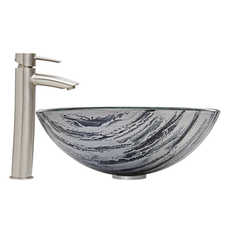 Vigo Rising Moon Glass Vessel Bathroom Sink and Shadow Vessel Faucet ...
