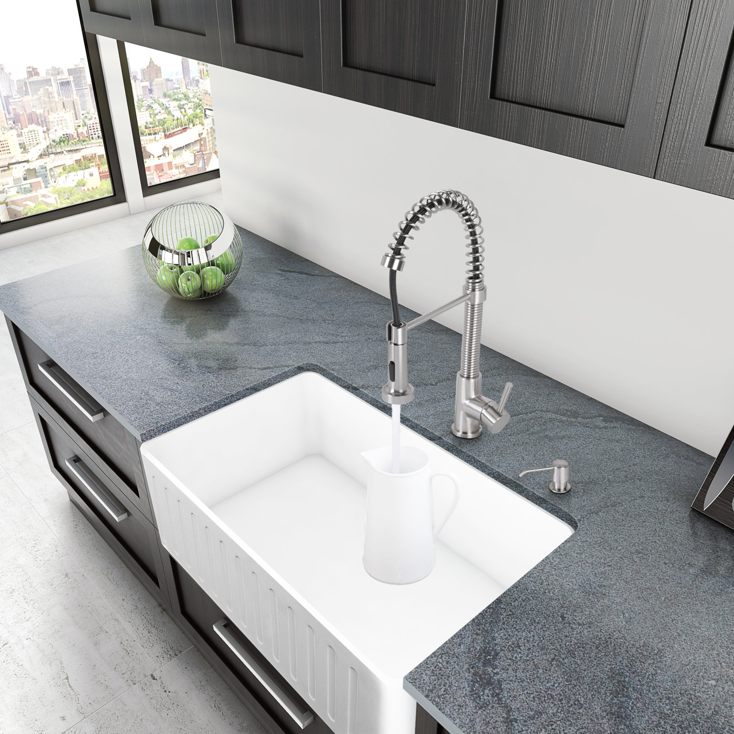apron single bowl matte stone kitchen sink & reviews | wayfair.ca
