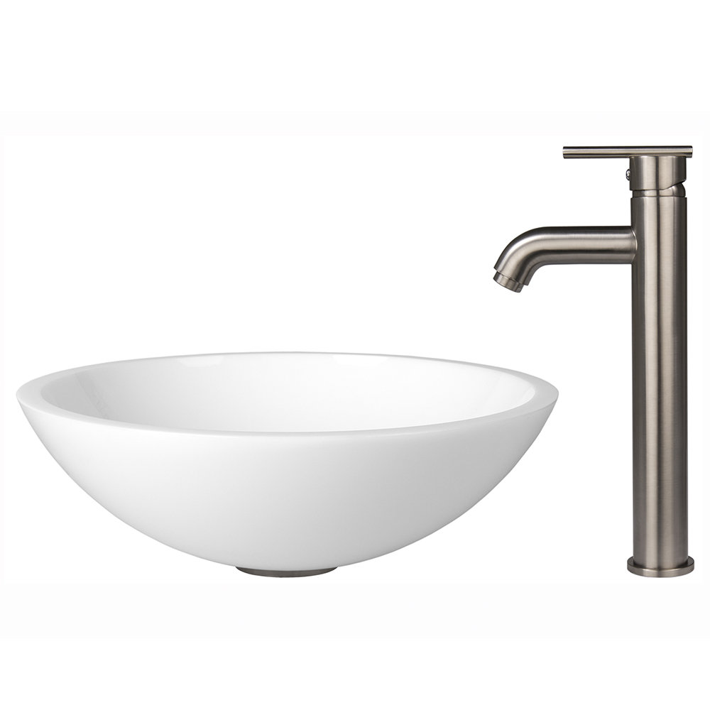 Flat Edged White Phoenix Stone Vessel Sink and Seville Vessel Faucet ...