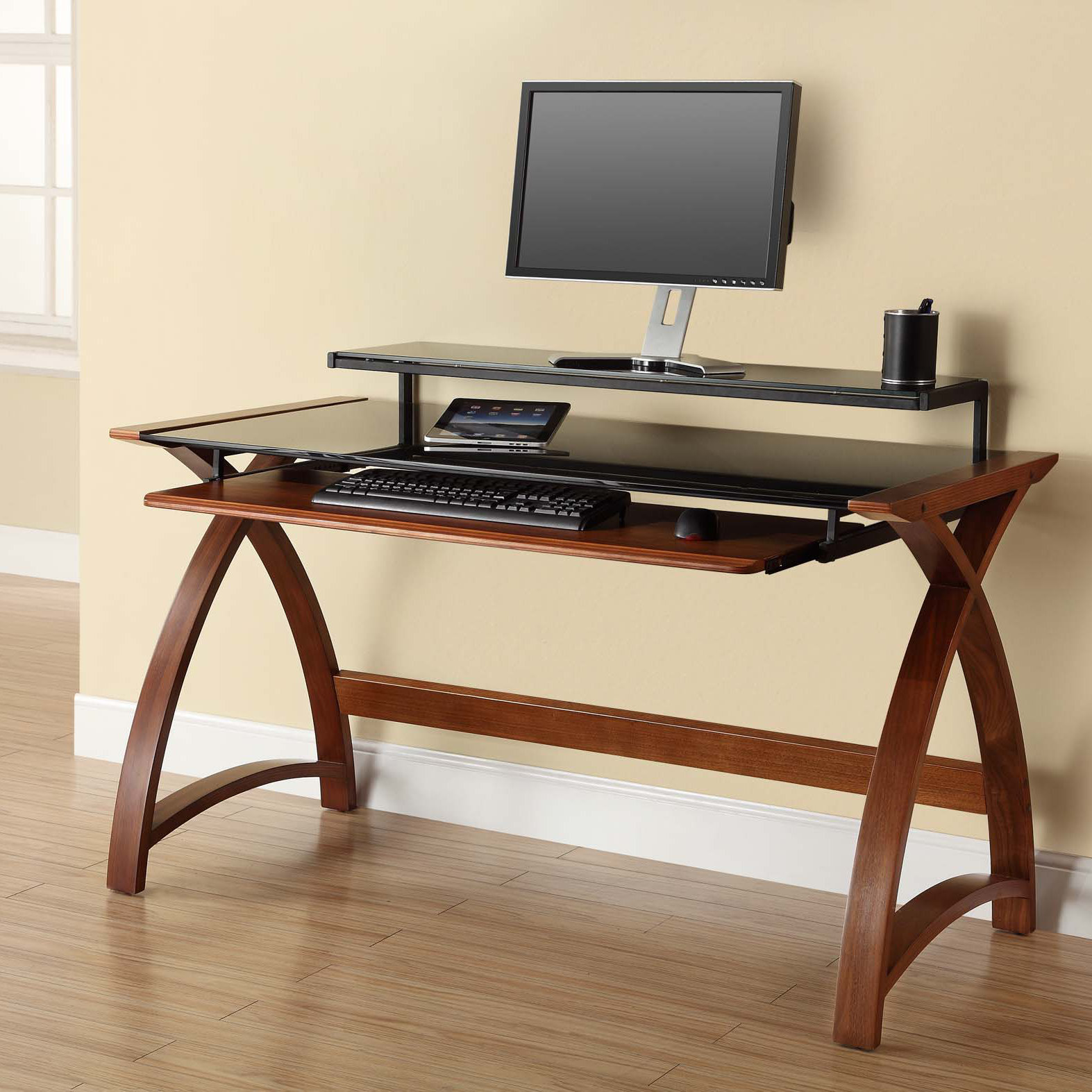 Jual Curve Computer Desk with Keyboard Tray & Reviews Wayfair UK