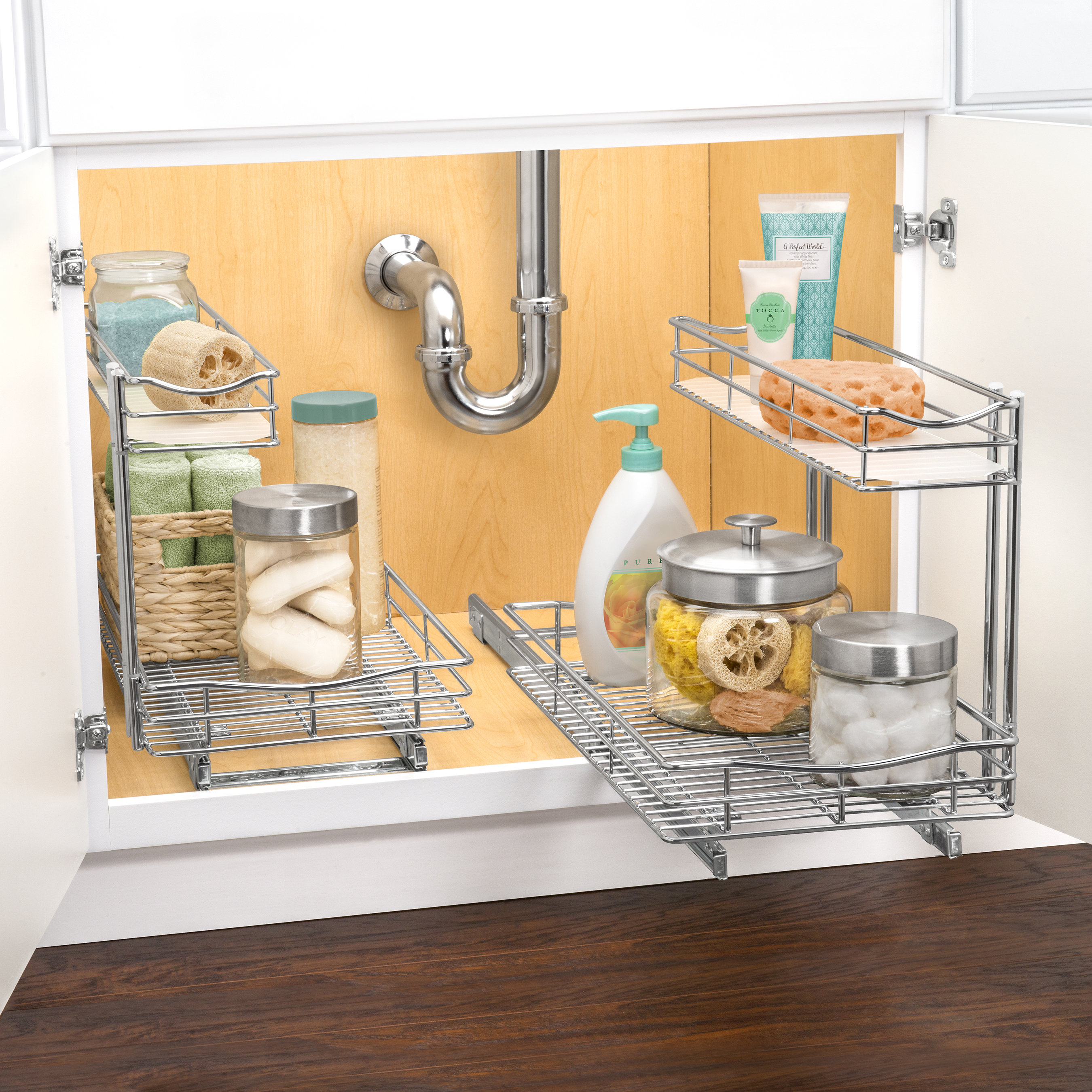  Under Sink Cabinet Organizer Pull Out Two Tier Sliding Shelf for Living room