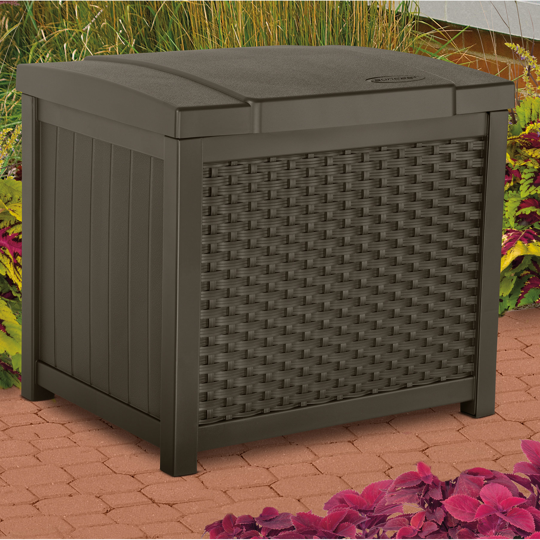 suncast 22 gallons gallon water resistant storage bench