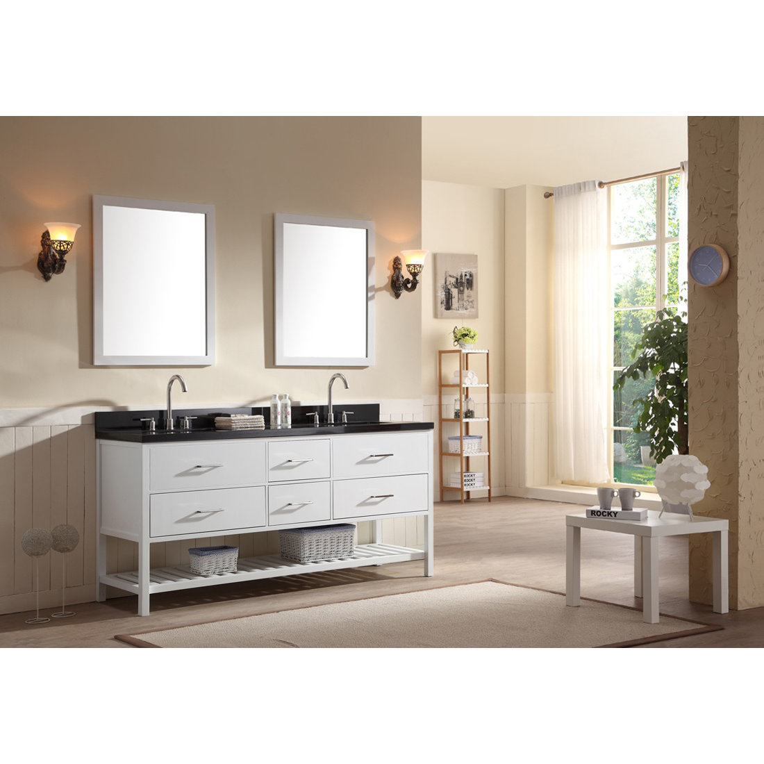 Ariel Bath Shakespeare 73" Double Sink Vanity Set with Mirrors