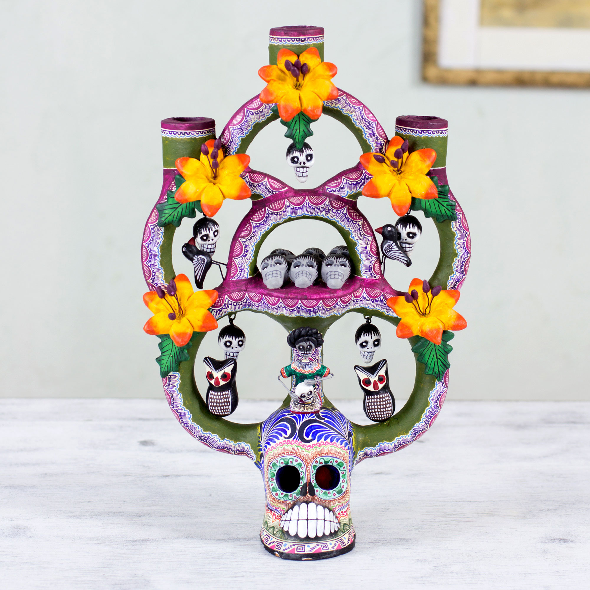 Novica Handcraffted Day of The Dead Tree of Life Ceramic Sculpture ...