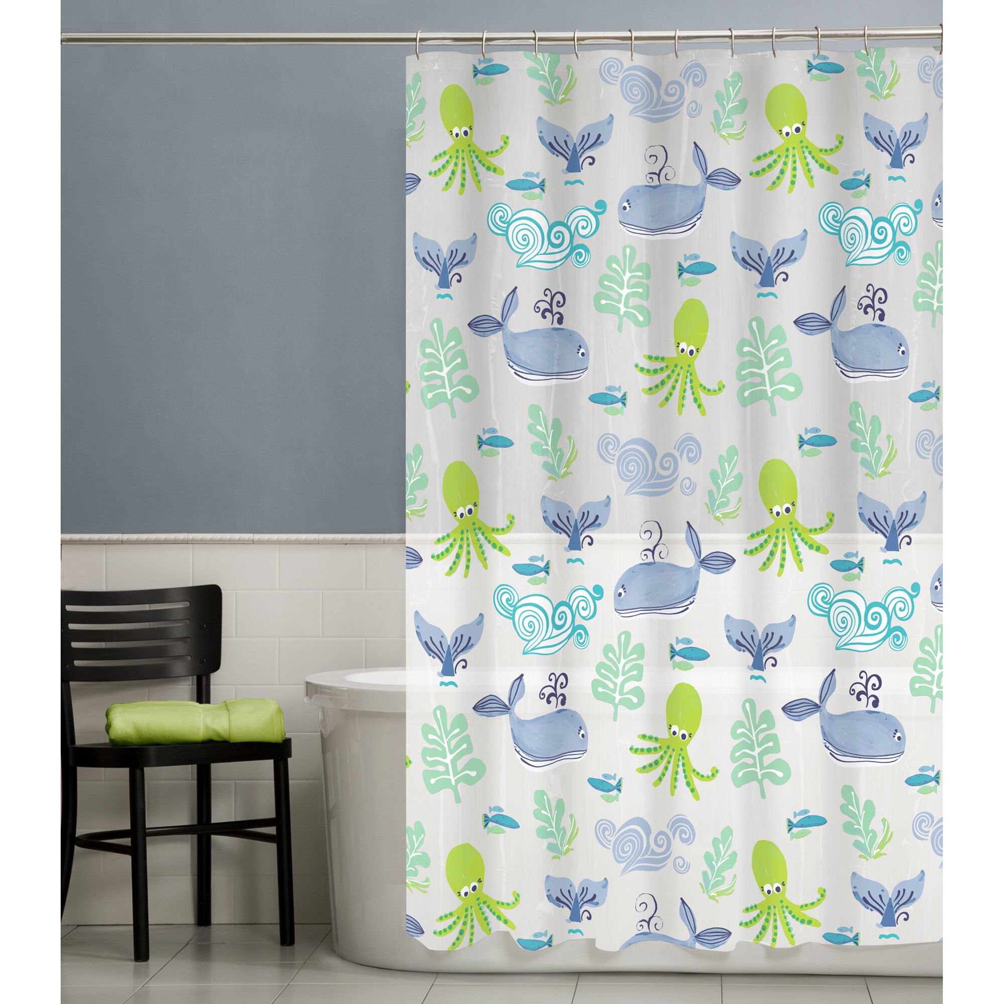 Maytex Sea Creatures Shower Curtain & Reviews | Wayfair - Maytex Sea Creatures Shower Curtain