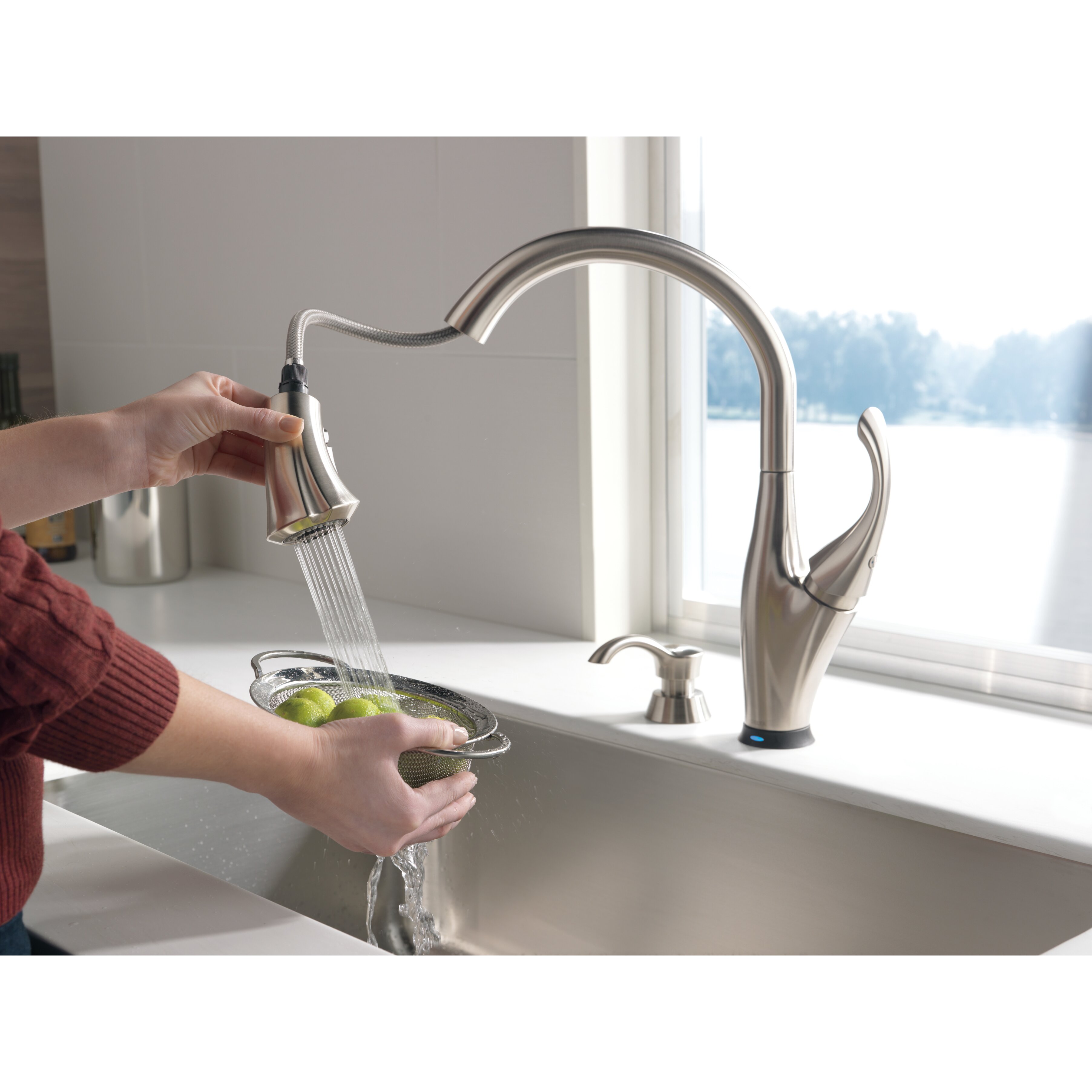 Delta Addison Touchless Single Handle Standard Kitchen Faucet With Soap Dispenser 