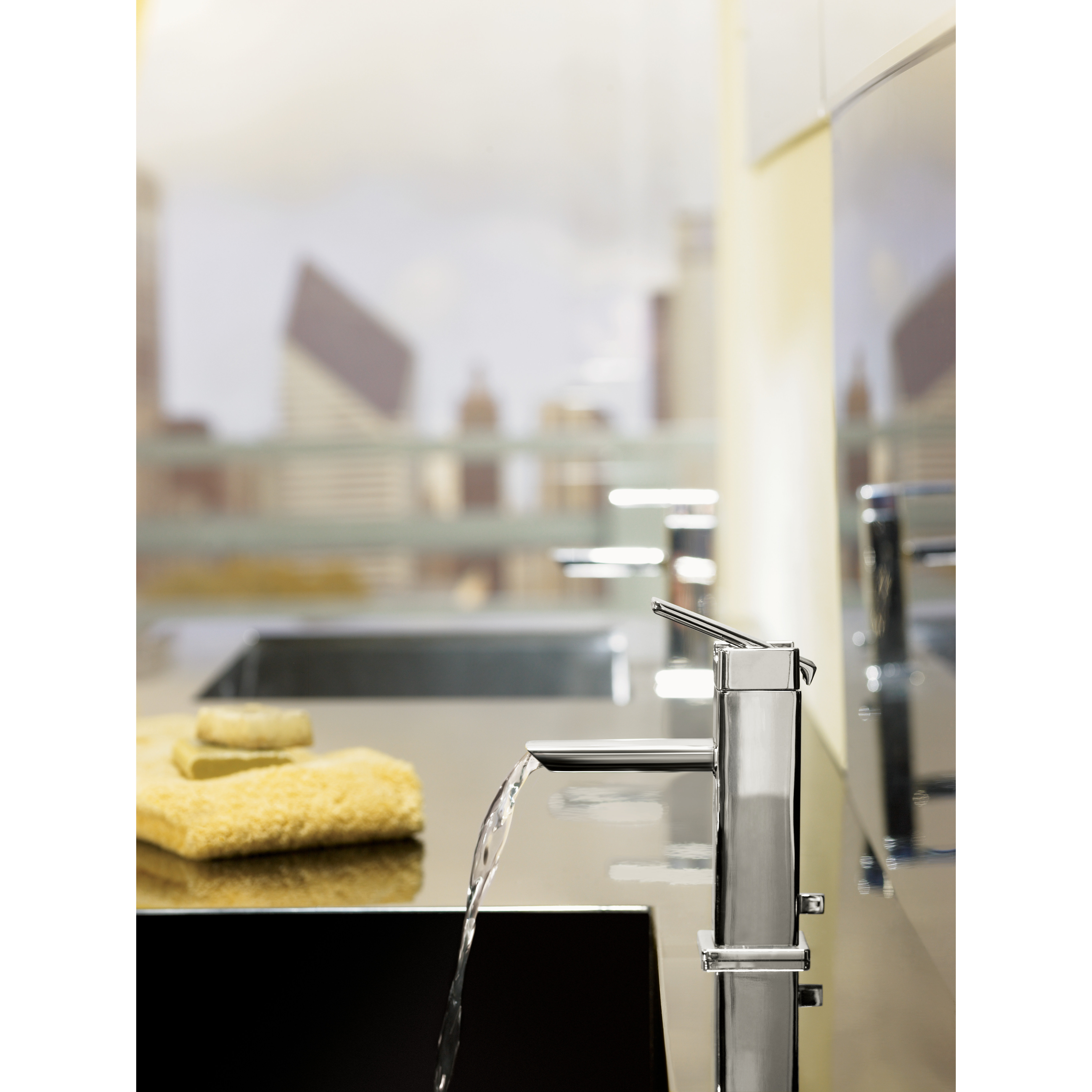 Moen 90 Degree Single Handle Single Hole Low Arc Bathroom Faucet with Drain