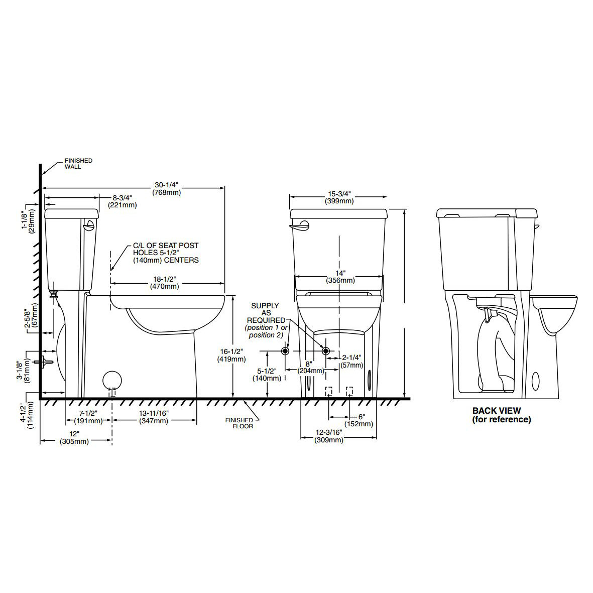 American Standard Cadet Concealed Trapway 3 Right Height Elongated ...